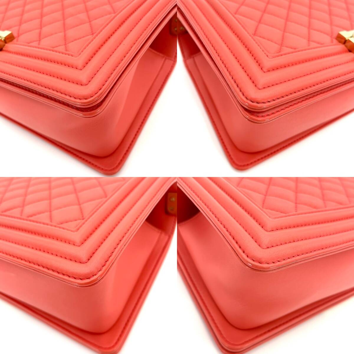 CHANEL Boy Chanel Lambskin Coral Orange Gold Hardware Leather Chain Shoulder Bag