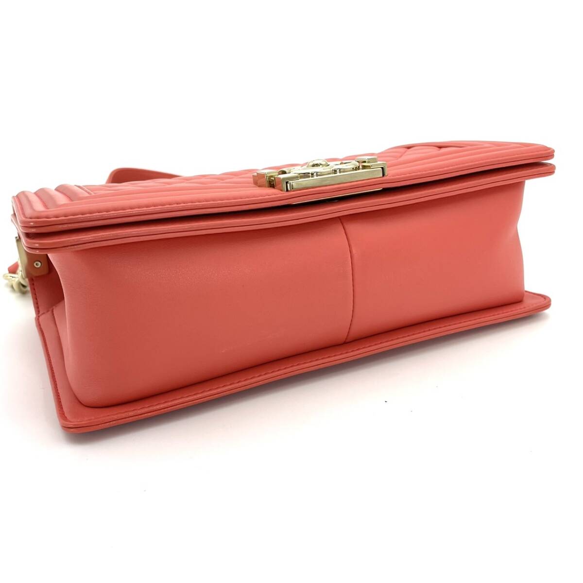 CHANEL Boy Chanel Lambskin Coral Orange Gold Hardware Leather Chain Shoulder Bag