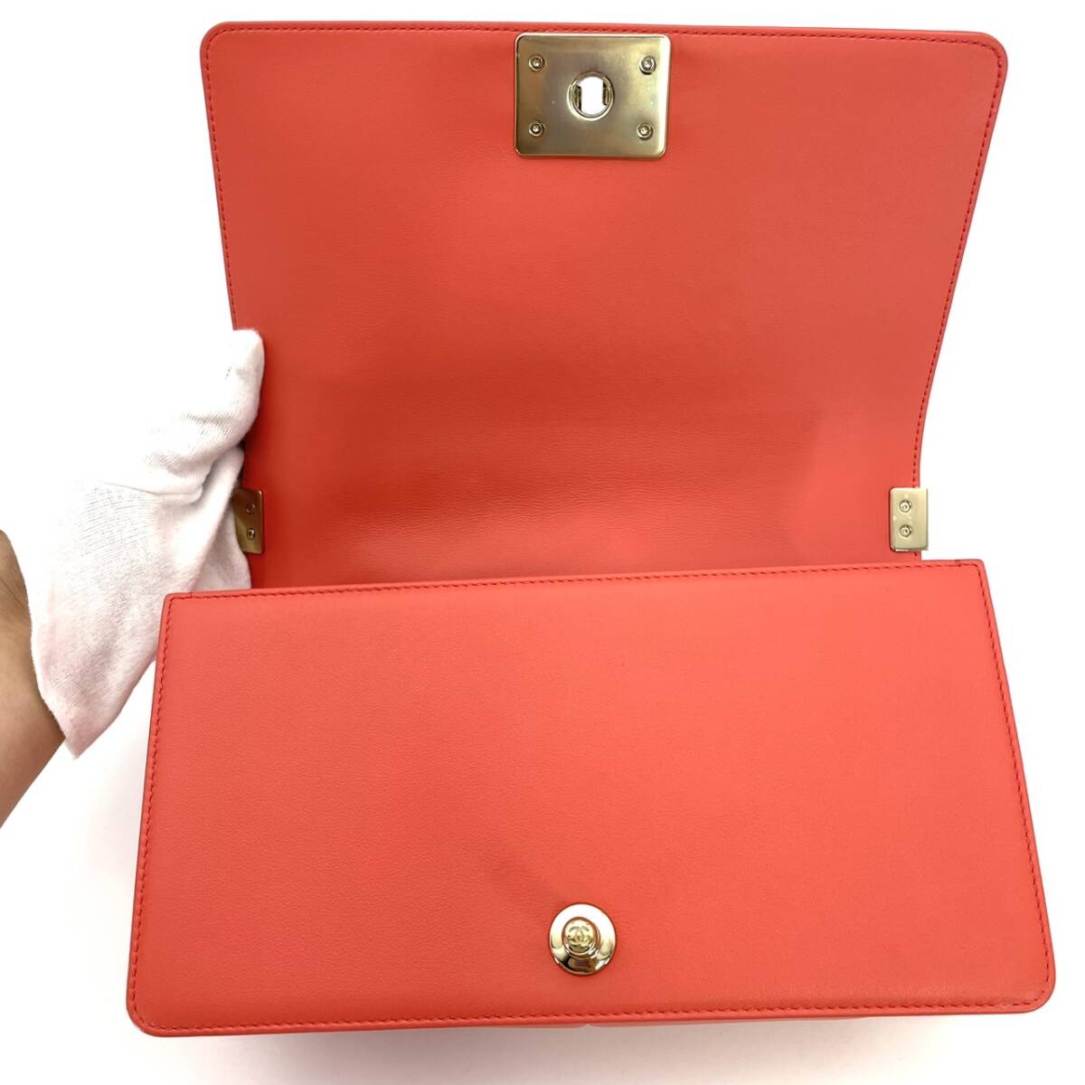 CHANEL Boy Chanel Lambskin Coral Orange Gold Hardware Leather Chain Shoulder Bag