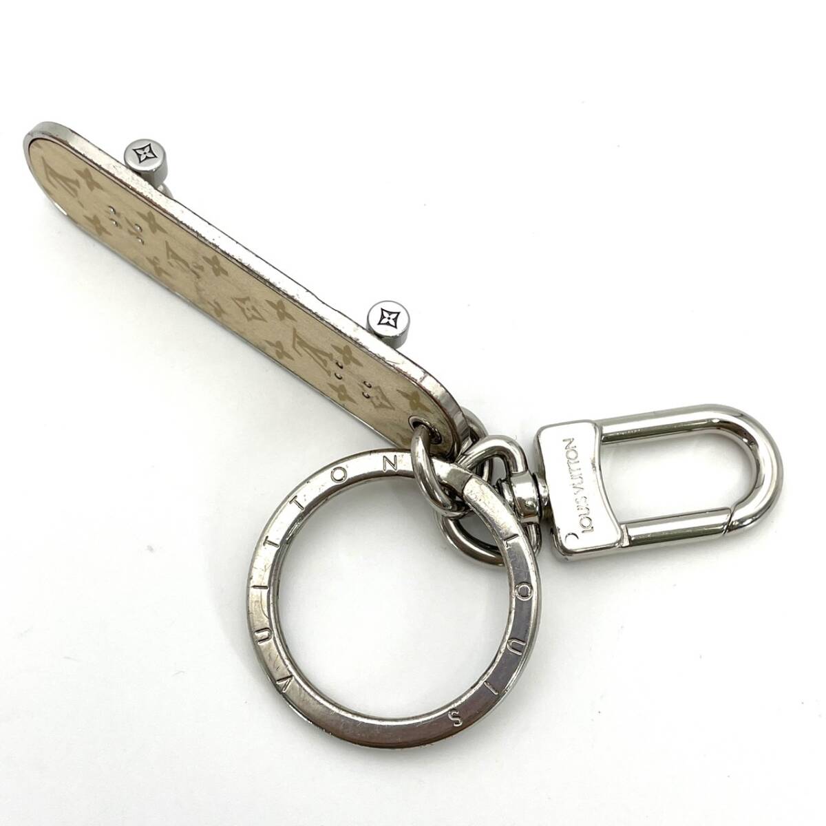 LOUIS VUITTON Mono Porte Cle Skateboard Charm Beige Silver Hardware