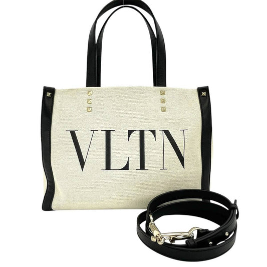 VALENTINO Canvas Leather White Black 2 Way Bag
