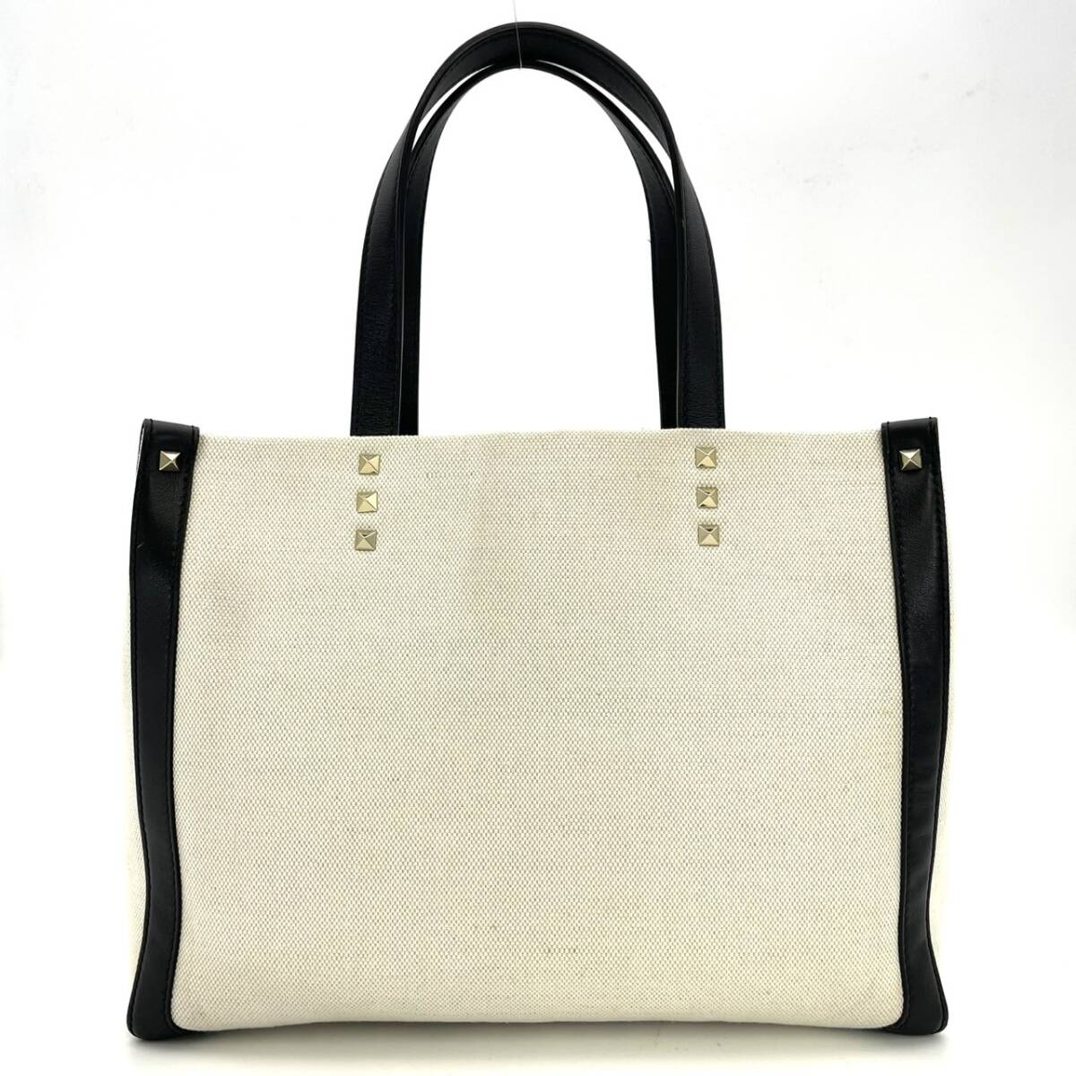 VALENTINO Canvas Leather White Black 2 Way Bag