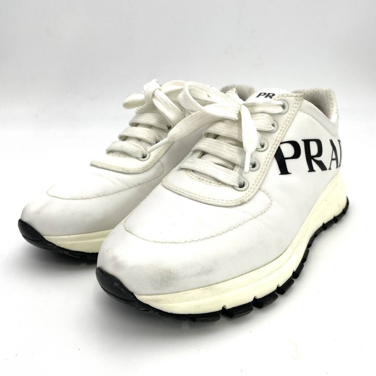 PRADA Women's Sneakers White Size 36.5 (9.3") Logo Nylon With Box 7-5-988