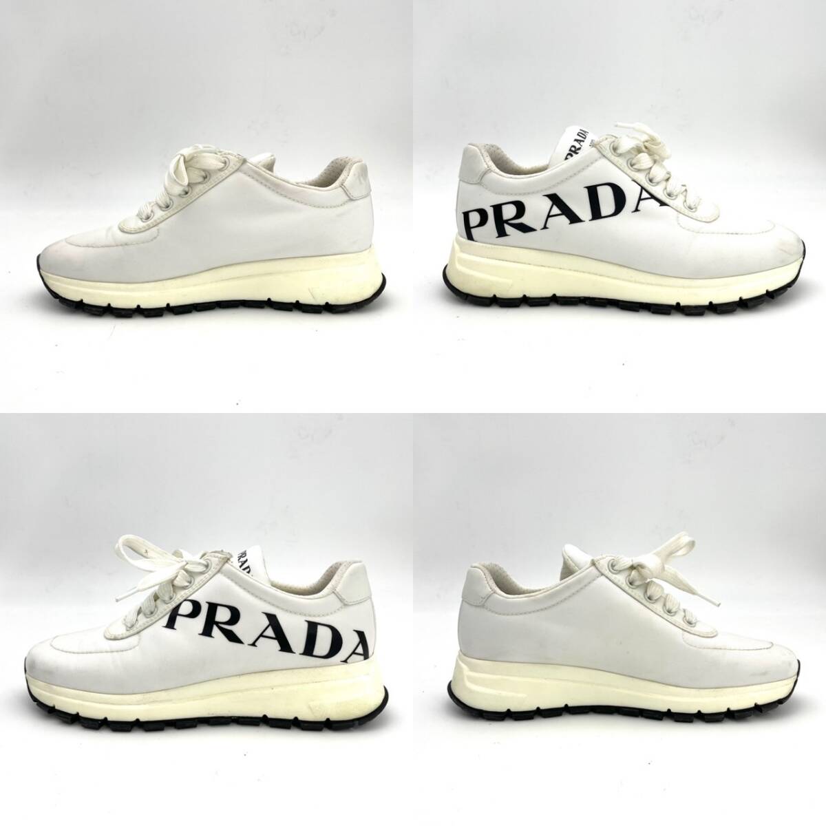 PRADA Women's Sneakers White Size 36.5 (9.3") Logo Nylon With Box 7-5-988