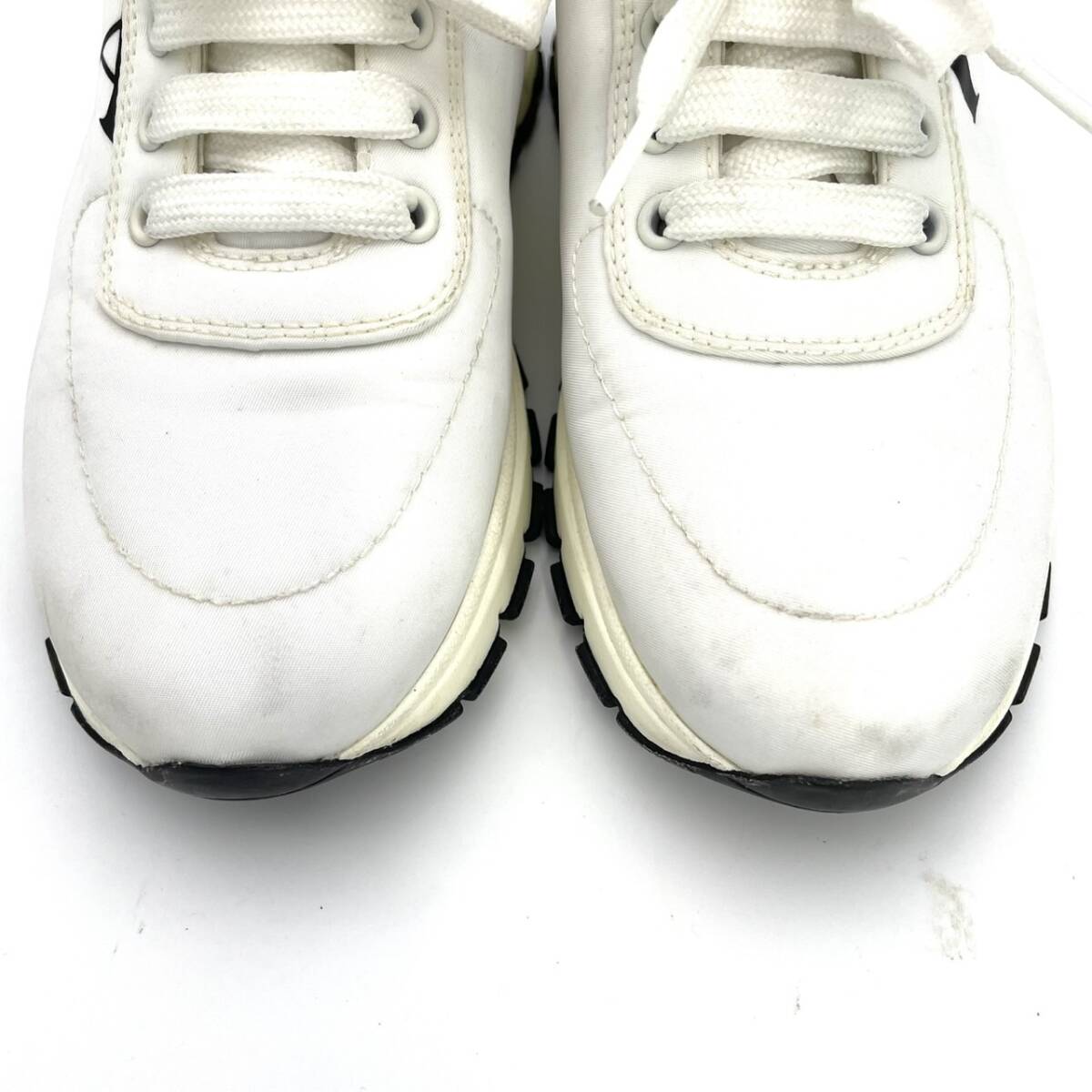 PRADA Women's Sneakers White Size 36.5 (9.3") Logo Nylon With Box 7-5-988