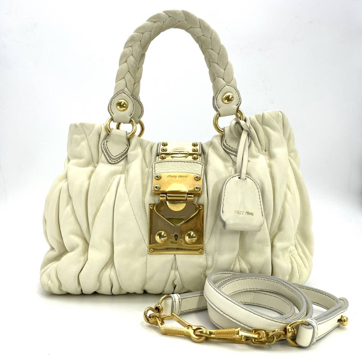 MIU MIU Matelasse Leather 2 Way Coffer White