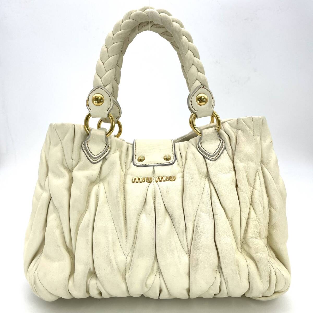 MIU MIU Matelasse Leather 2 Way Coffer White