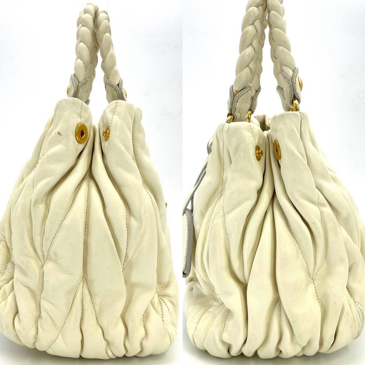 MIU MIU Matelasse Leather 2 Way Coffer White