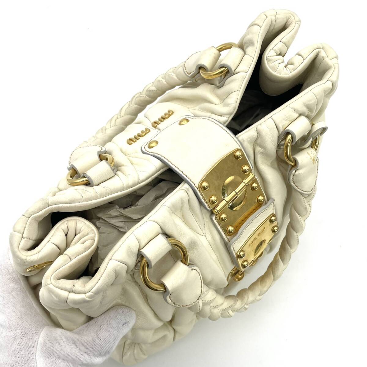 MIU MIU Matelasse Leather 2 Way Coffer White