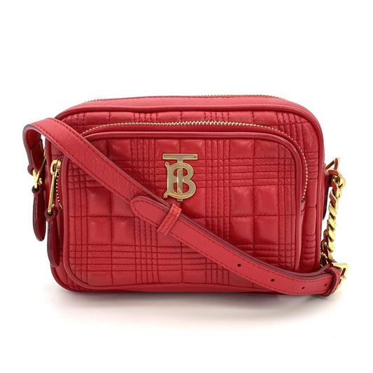 BURBERRY Lola Camera Chain Shoulder Red Leather TB