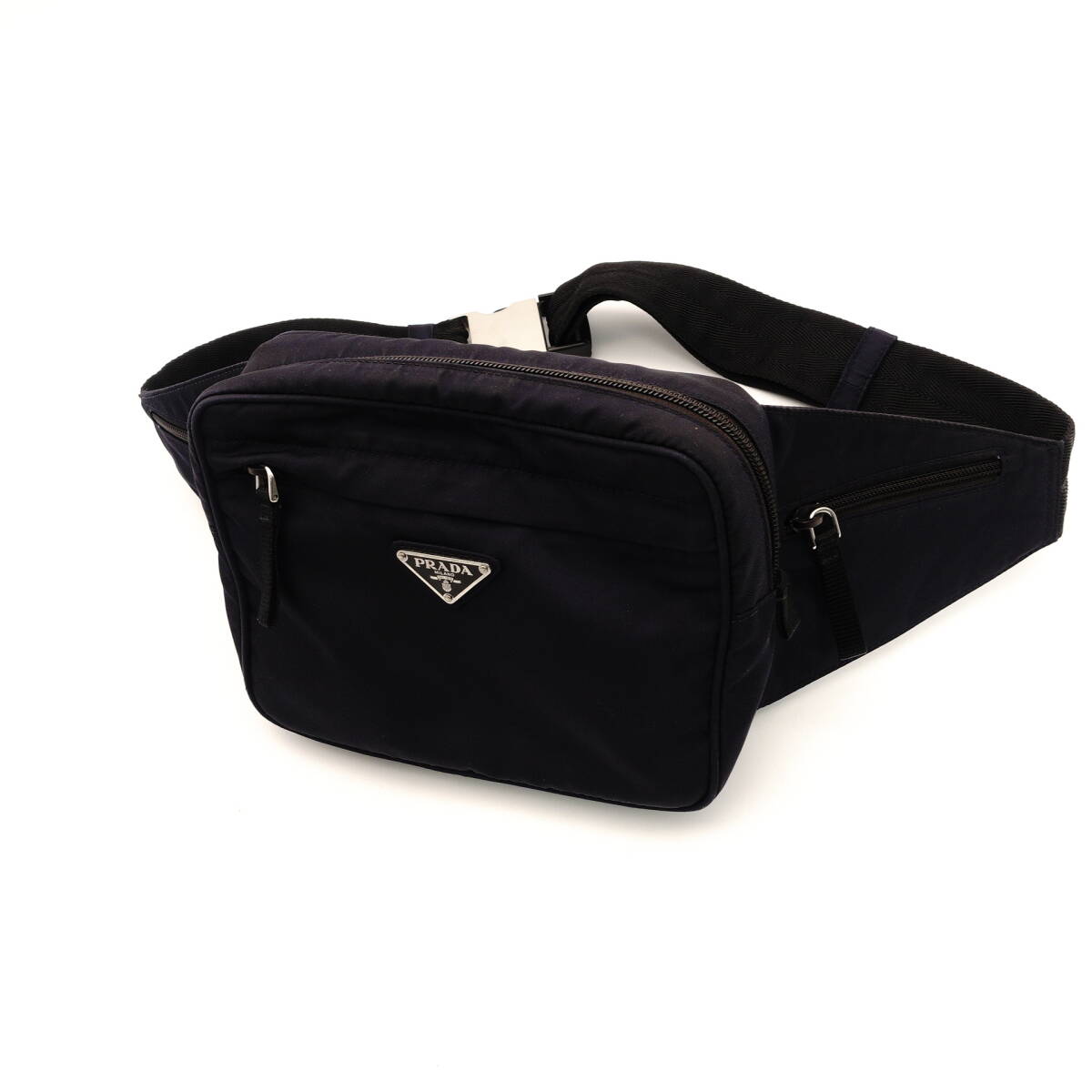 PRADA Waist Bag Navy Triangle Logo Nylon Body Bag Men's