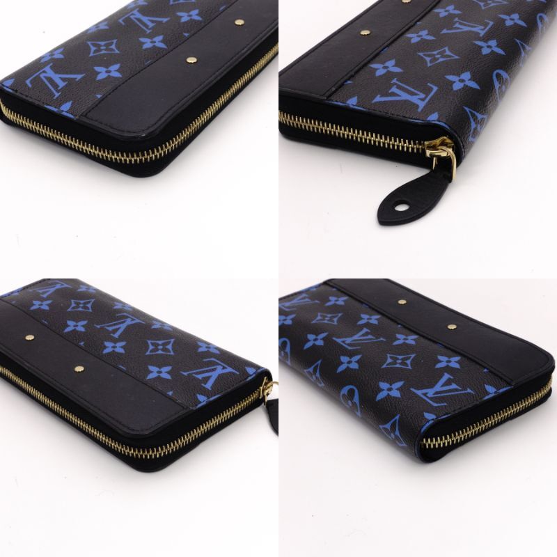 LOUIS VUITTON Monogram Zippy Long Wallet Leather Black x Blue