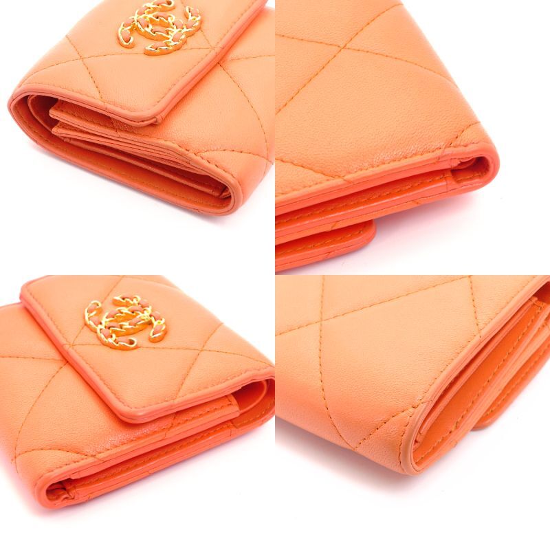 CHANEL 19 series trifold wallet orange Wallet