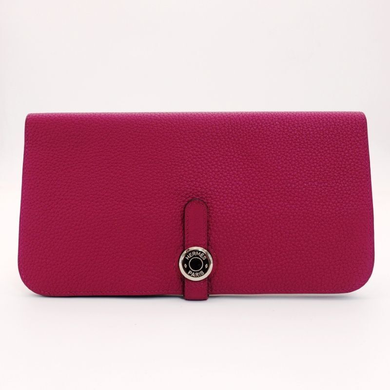 HERMES Dogon long purple long wallet leather