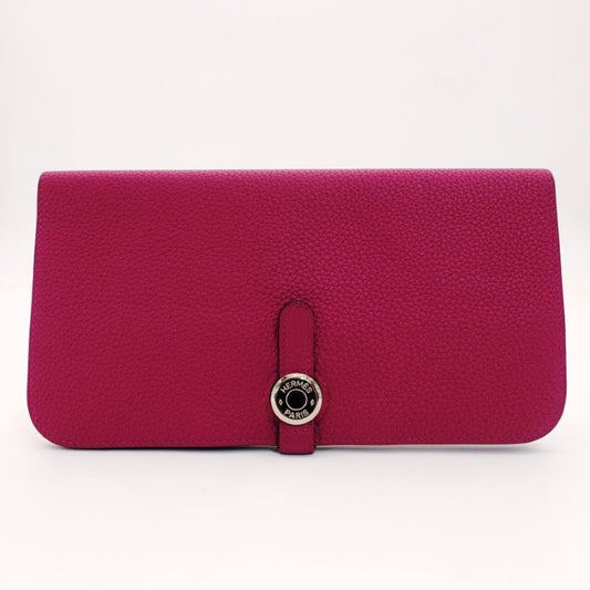 HERMES Dogon long purple long wallet leather