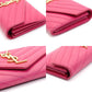 SAINT LAURENT long wallet V-stitched pink leather wallet