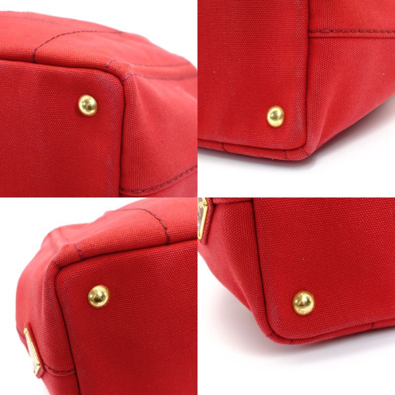 PRADA Canapa S Red Handbag 2-way Canvas Shoulder Bag