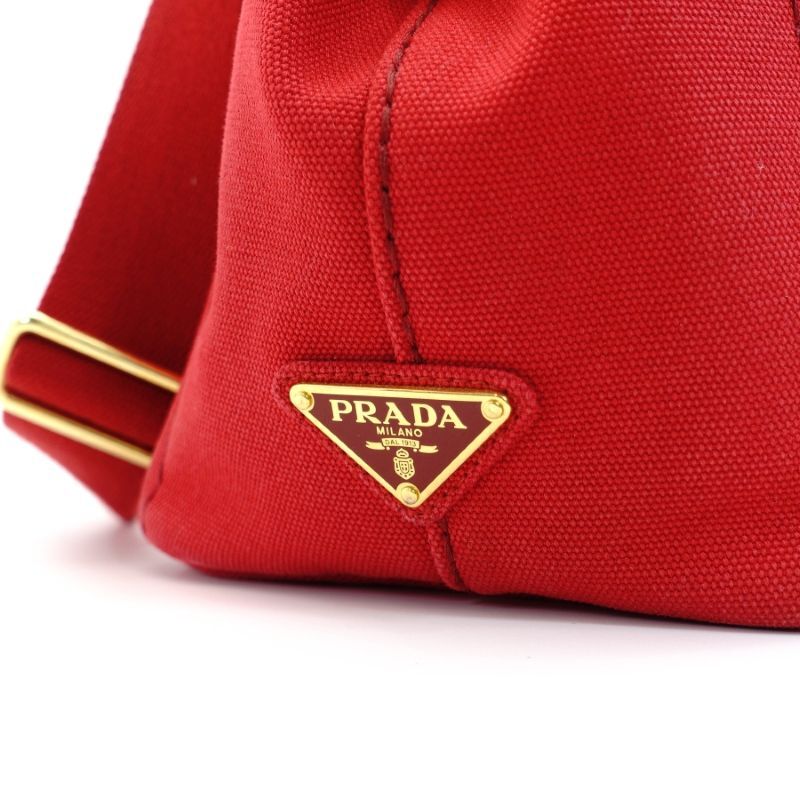 PRADA Canapa S Red Handbag 2-way Canvas Shoulder Bag