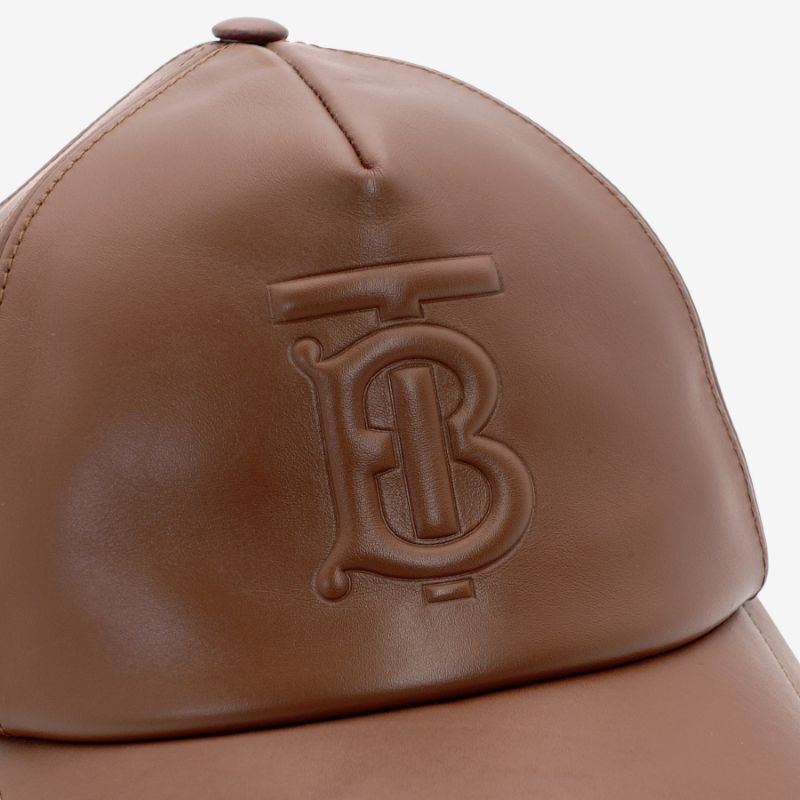 Unused Burberry TB Logo Leather Cap Hat Brown Baseball Cap 7-6-266