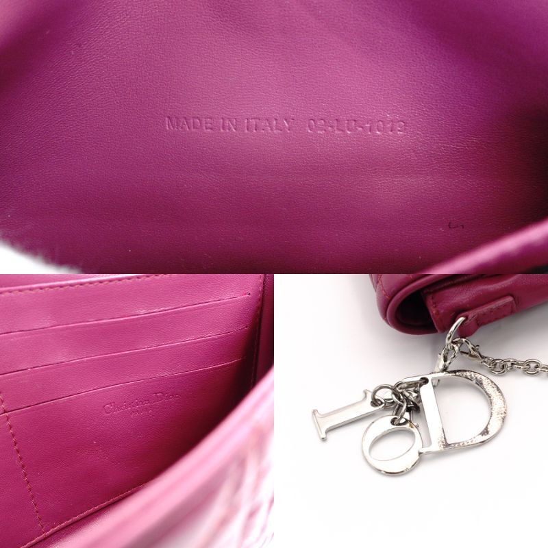 DIOR Cannage leather pink chain shoulder bag with silver hardware