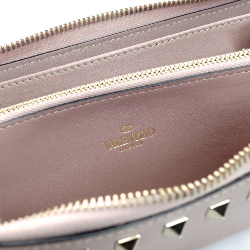 VALENTINO Garavani Leather Long Wallet Pink Leather Studs