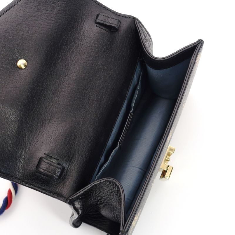 GUCCI Sylvie Handbag Leather Black Multicolor 2-Way Shoulder