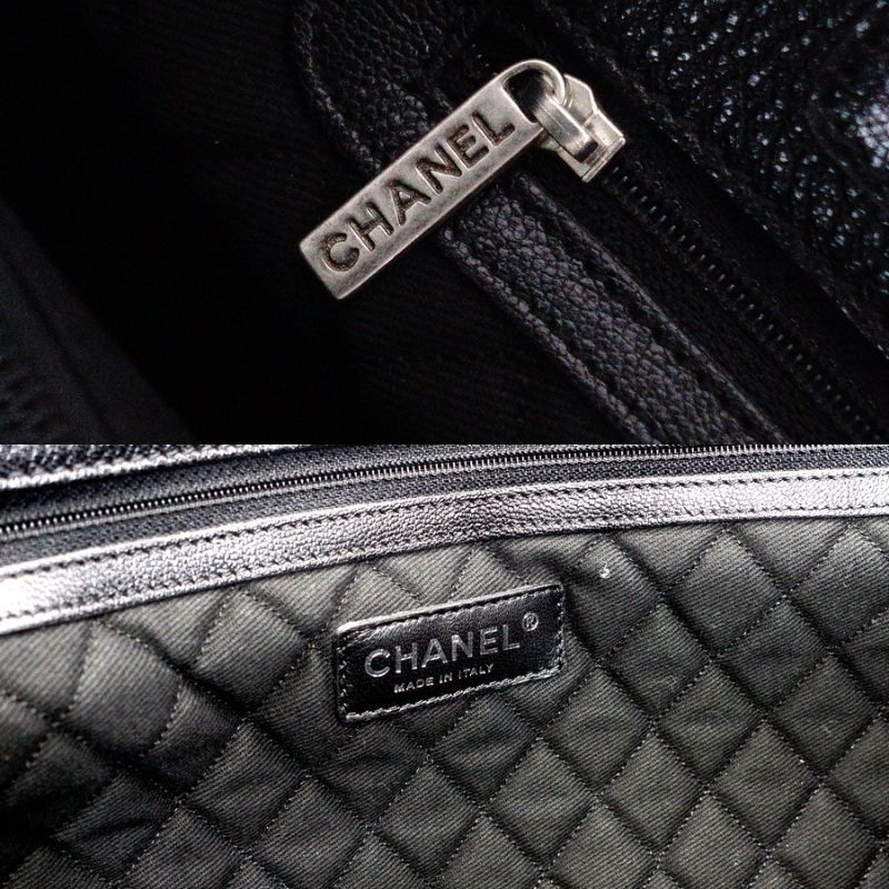 CHANNEL Tote Bag Black Leather Coco Mark Punching