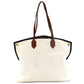 BURBERRY TB Logo Canvas Tote Bag Beige Leather Brown