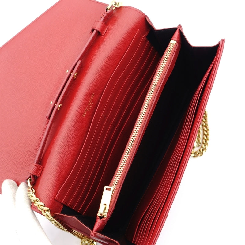 YVES SAINT LAURENT Chain Shoulder Bag Leather Red Gold Hardware