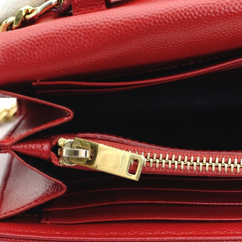 YVES SAINT LAURENT Chain Shoulder Bag Leather Red Gold Hardware