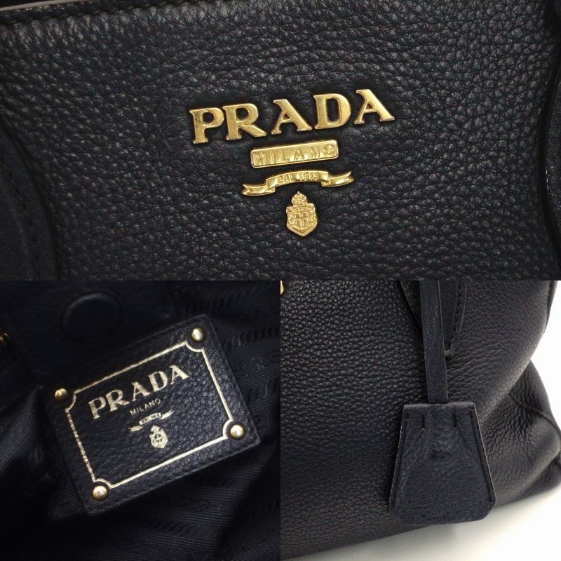 PRADA Tote Bag Blue Leather 1BG112 Gold Hardware Shoulder Bag