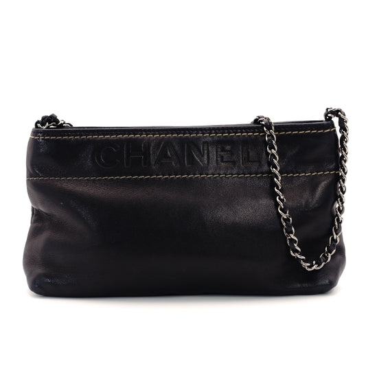 CHANEL Chain Handbag Lambskin Black Leather Black