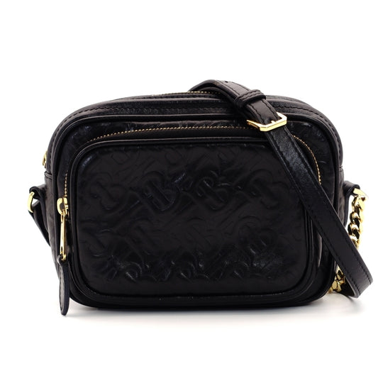 BURBERRY TB Black Chain Shoulder Bag Black Leather