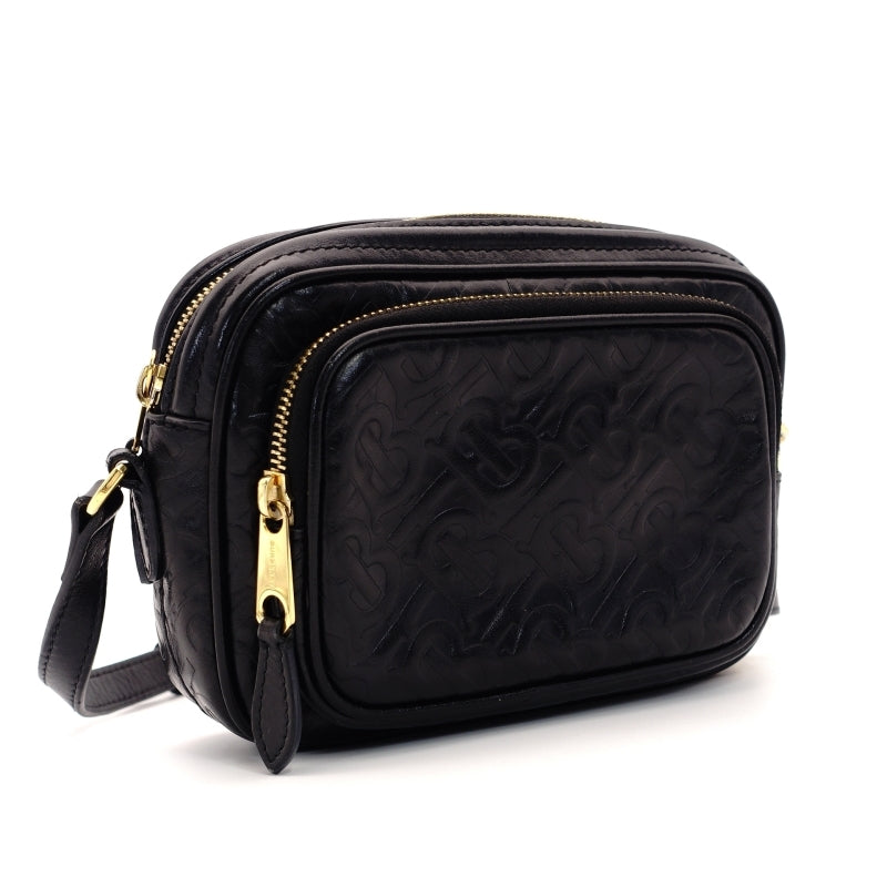 BURBERRY TB Black Chain Shoulder Bag Black Leather