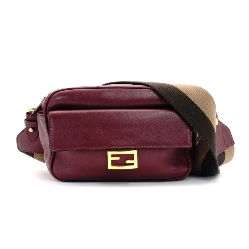 FENDI Cam Shoulder Bag Burgundy Leather FF Logo Gold Hardware