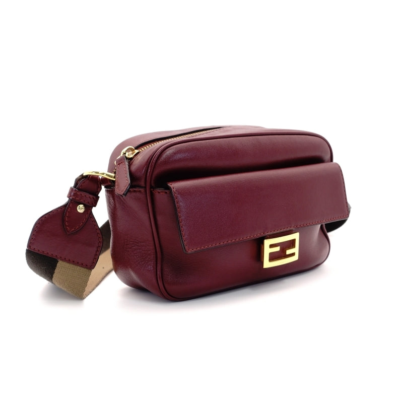 FENDI Cam Shoulder Bag Burgundy Leather FF Logo Gold Hardware