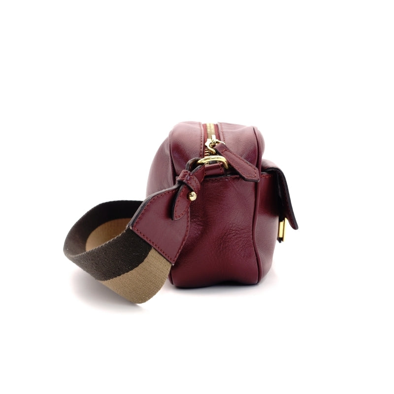 FENDI Cam Shoulder Bag Burgundy Leather FF Logo Gold Hardware
