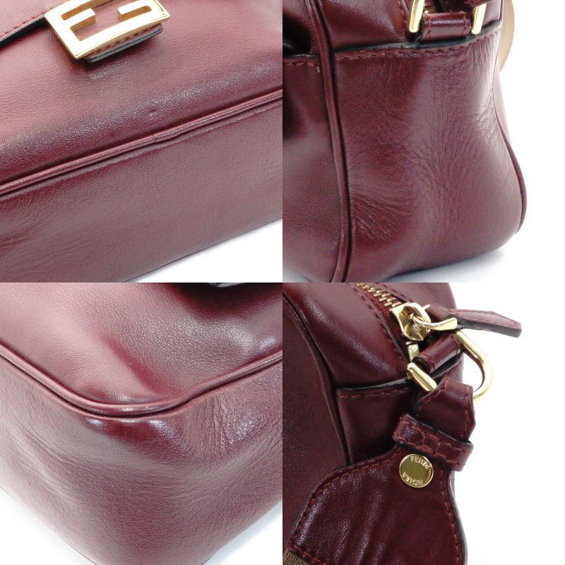 FENDI Cam Shoulder Bag Burgundy Leather FF Logo Gold Hardware