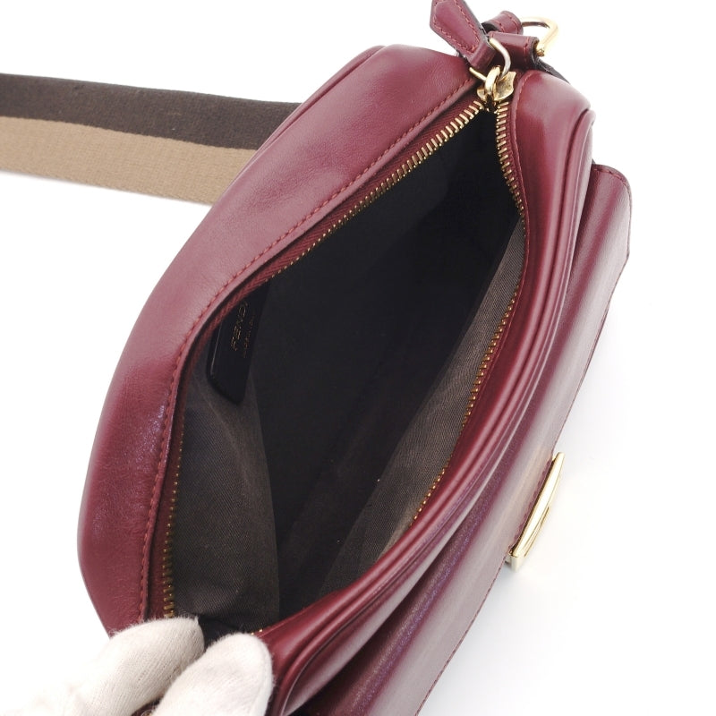 FENDI Cam Shoulder Bag Burgundy Leather FF Logo Gold Hardware