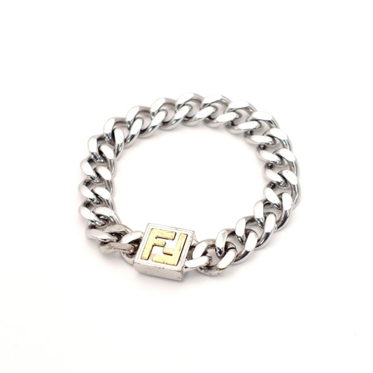 FENDI Bracelet Silver Palladium Size M FF Logo Unisex