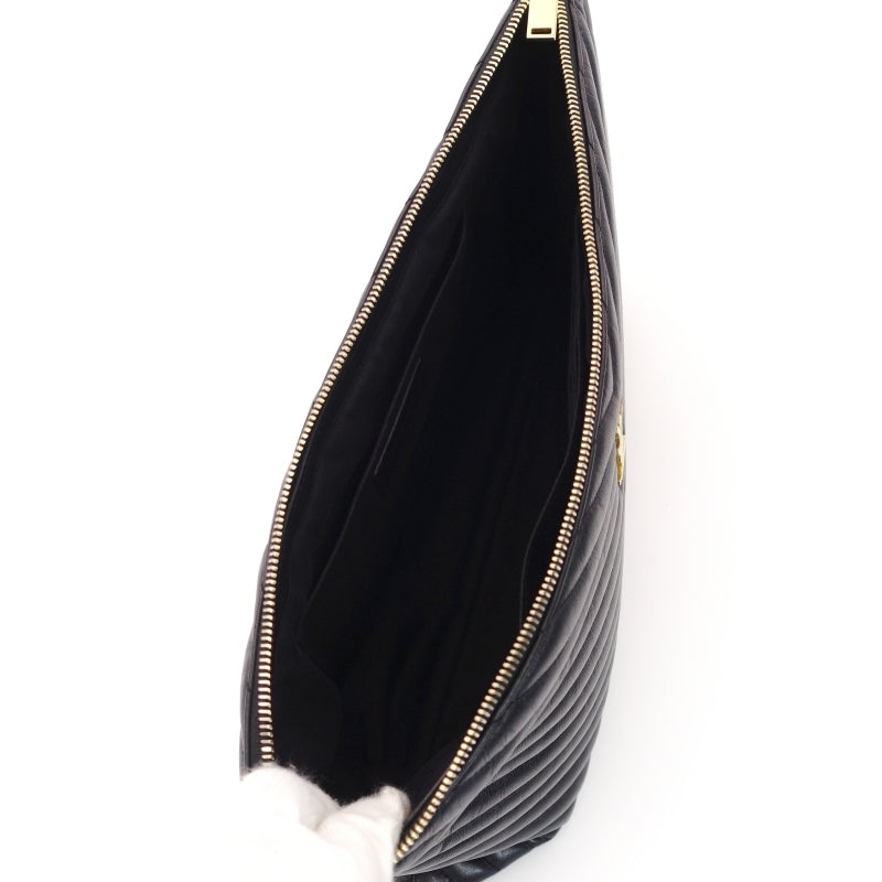 YVES SAINT LAURENT Clutch Bag Logo Black Gold Hardware