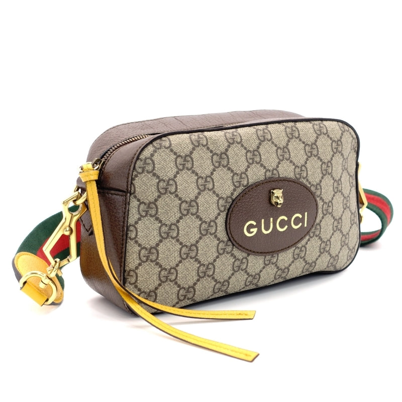 GUCCI GG Supreme Shoulder Bag Beige Logo PVC Leather Brown