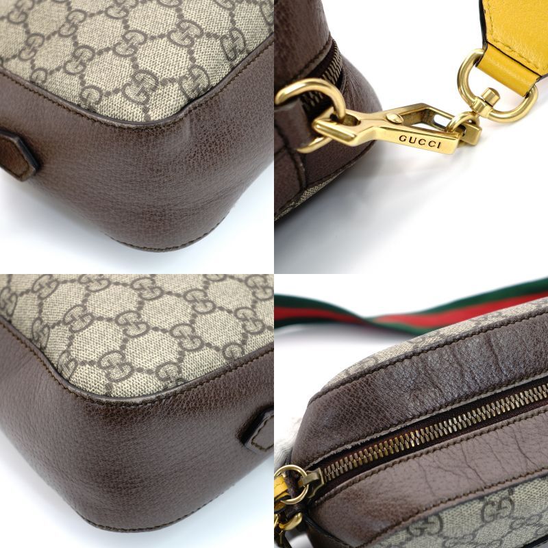 GUCCI GG Supreme Shoulder Bag Beige Logo PVC Leather Brown