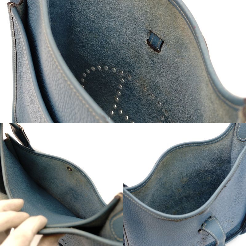 HERMES Evelyn PM Shoulder Bag Blue-Jean Leather stamped □C