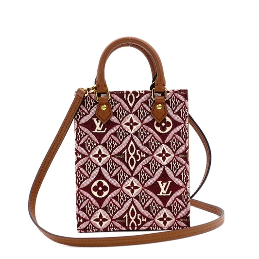 LOUIS VUITTON Jacquard Petite Sac Plat Handbag 2-Way Burgundy