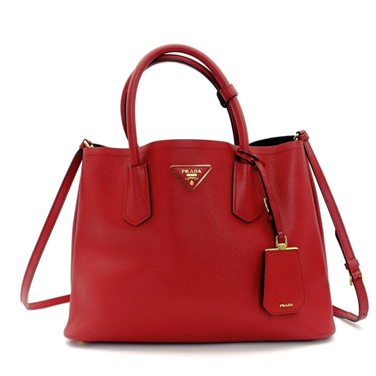PRADA Handbag 2way Red Saffiano Leather Red Gold Hardware