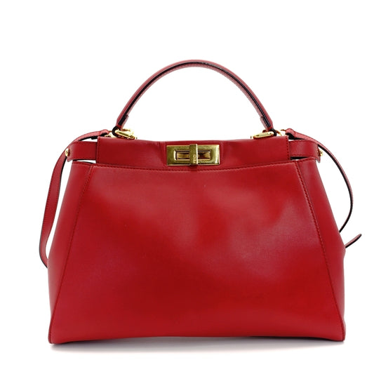 FENDI Peekaboo 2way Style Bag Red Leather
