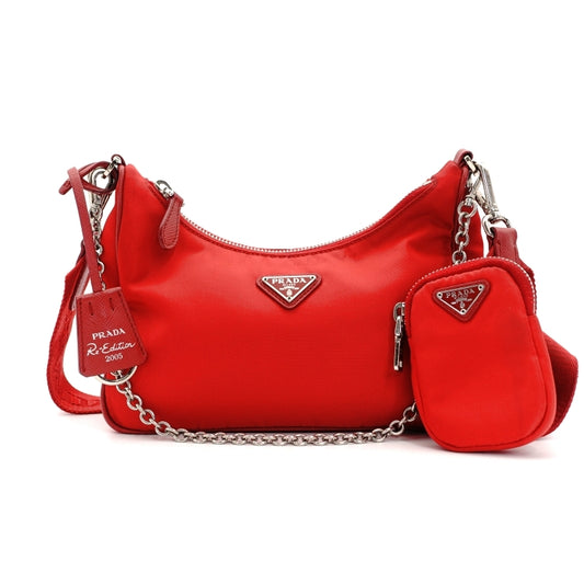 PRADA 2way Bag Red Re Nylon Gold Hardware