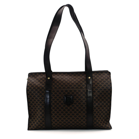 CELINE Macadam Black Brown PVC Tote Bag Leather Vintage