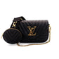 LOUIS VUITTON New Wave Shoulder Bag Black Leather Black Gold Hardware Logo